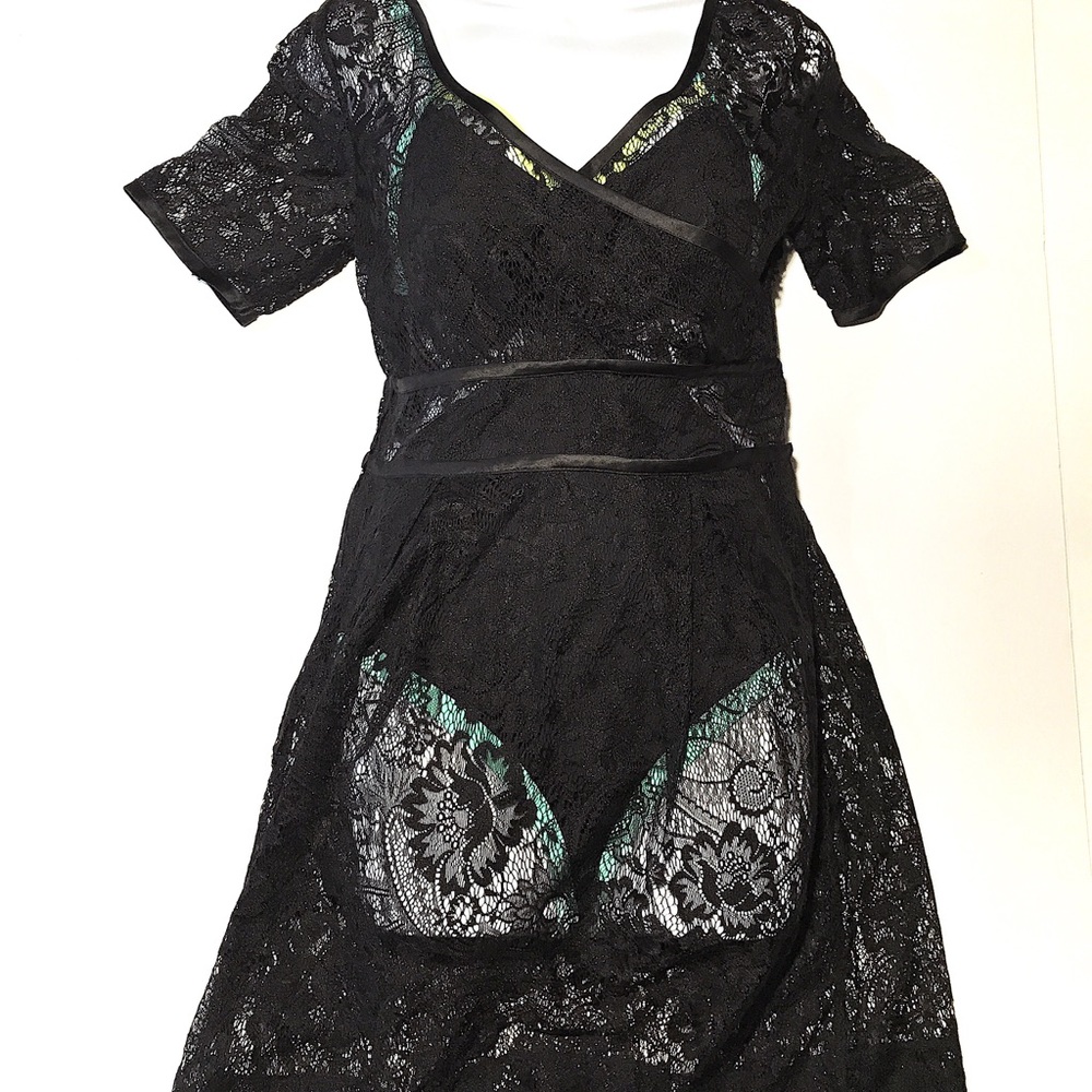 See through black lace dress